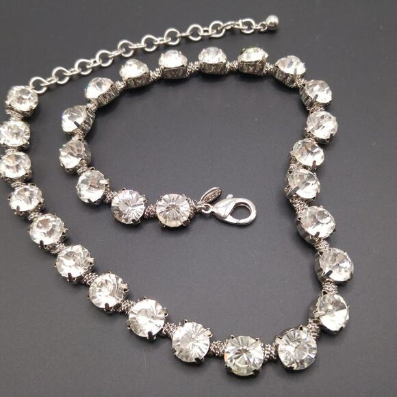 Chico’s Clear Rhinestone Necklace Silver Tone 24" Large Prong Set Stones - Picture 6 of 11